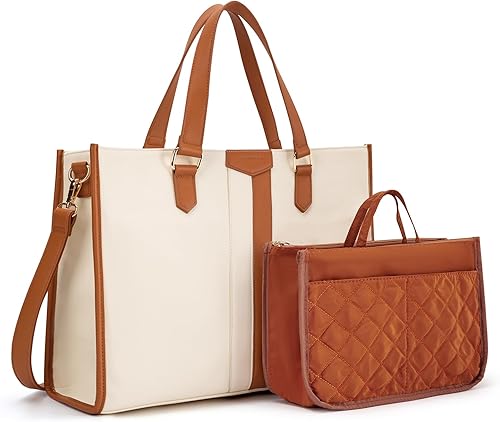 Missnine Bolsa de mano para computadora portátil para mujer, 15.6 pulgadas, bolsa de mano de cuero con organizador de bolso, bolsa de trabajo,