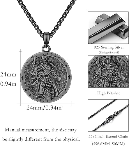 Miniatura 5 de XIXLES Collar de San RaphaelMiguelGreek ZeusGrim Reaper S925 con dije de amuleto de medalla de escudo de ley sanador patrón, joyería de regalo para
