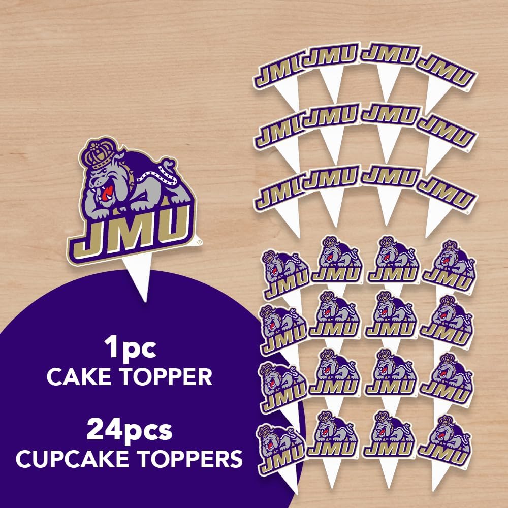 Desert Cactus James Madison University Cupcake Topper and Cake Toppers Set - JMU Dukes 25 Pcs Food Party Supplies, Tablecloth Decorations, Graduation and Game Day