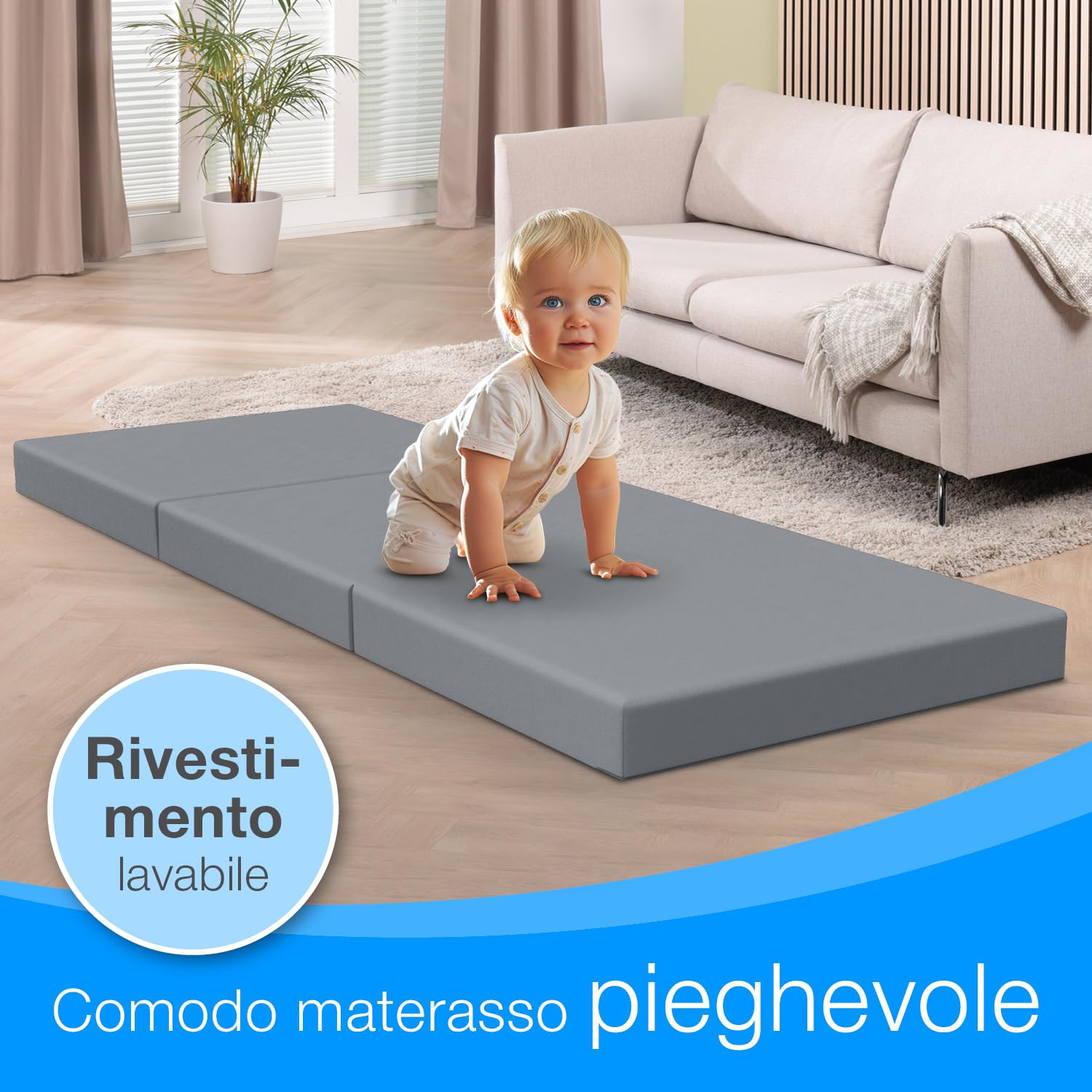 ELONEO Materasso Pieghevole 65x195 cm, Altezza 9 cm, Materasso Pieghevole per Bambini, Materasso Supplementare Pieghevole, Materasso da Viaggio per Bambini e Adulti, Ideale per Viaggi e Campeggio