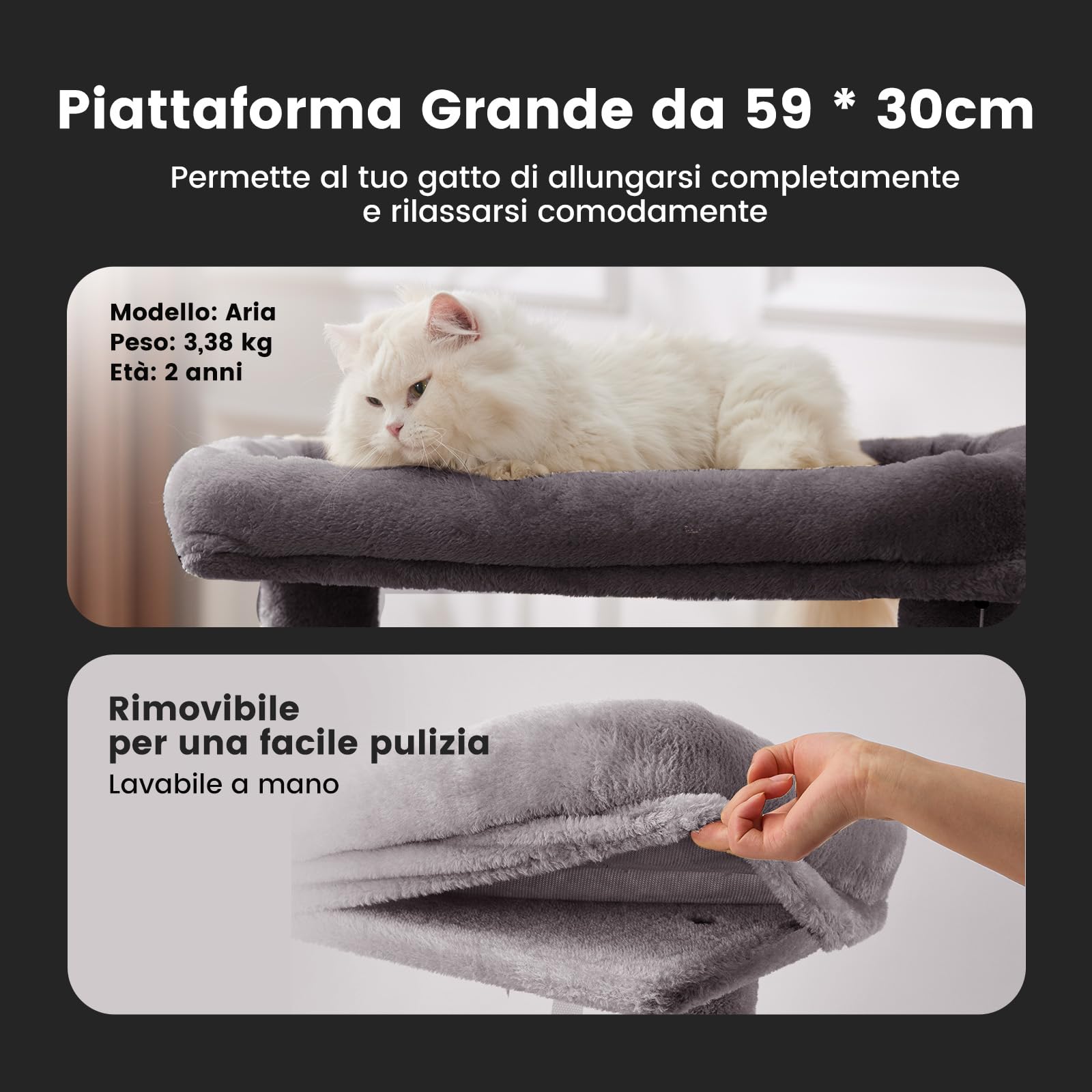 Gardner Pet Tiragraffi per Gatti da 105 cm con Palo in Sisal, Torre per Gatti Ultra-Stabile a 4 Livelli con Design Anti-Oscillazione, Posatoi Superiori Lavabili, Castello per Gatto, Grigio