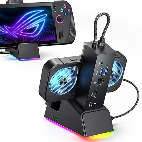 JSAUX Docking Station for ROG Ally X/ROG Ally/Steam Deck/Legion Go, 7-in-1 ROG Ally X Dock with RGB Cooling Fan, HDMI 4K@120Hz, Gigabit Ethernet, Dual USB & USB C 3.0, 100W PD Charging - HB0705