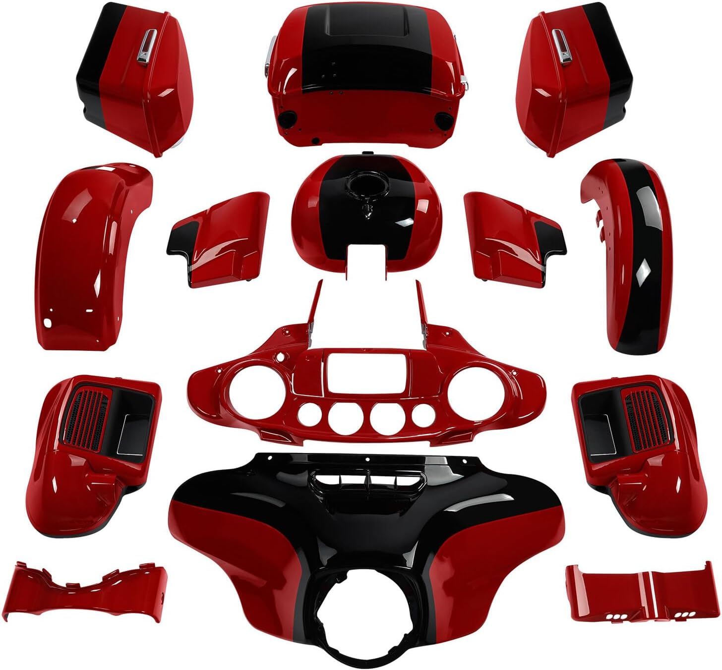 Inner Outer Fairing Saddlebags Side Cover Front Rear Fender Billiard Red/Vivid Black Bodykit Bodywork Fit For Harley Touring Electra Glide and Ultra Limited 14-23