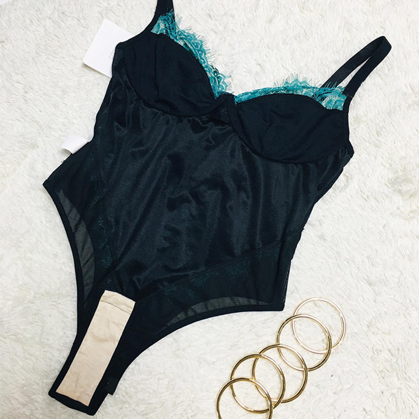 LYGBAOFUL Spitzen-Body für Damen – rückenfreier Tanga-Body