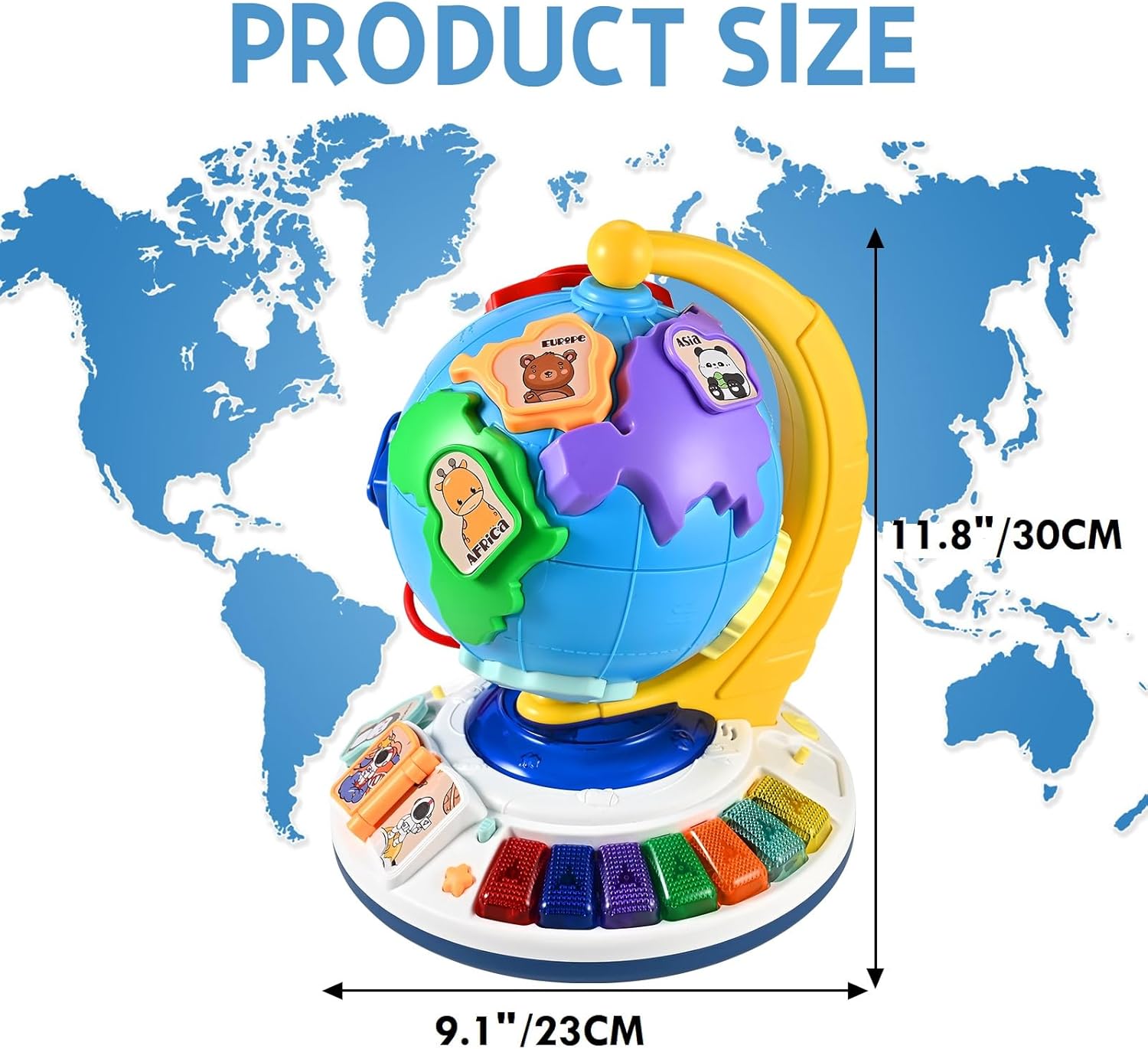 5-in-1 Interactive Light-Up Globe for Kids – World Globe with Sound, Puzzle, Bead Maze & World Map | Educational Toy & Birthday Gift (12” x 9”)