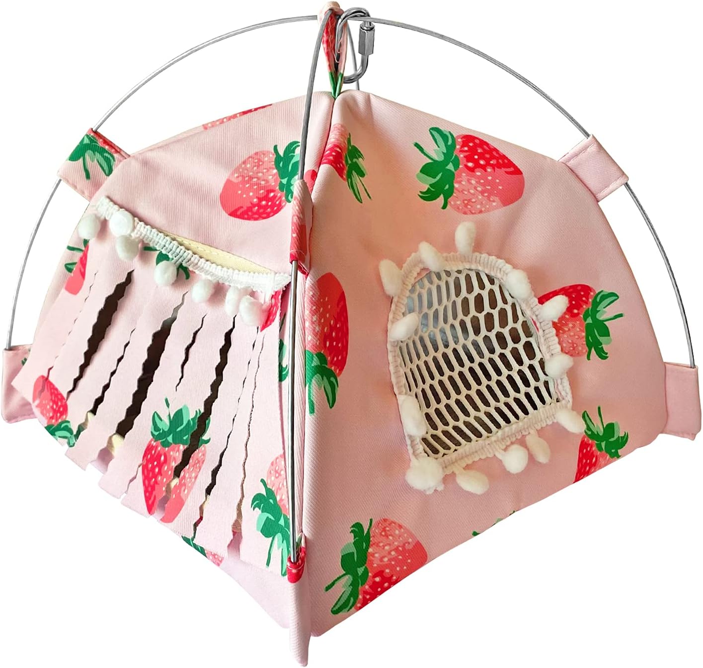 Portable Small Animal Tents House Cave Habitat Hideout with Forest Hidey Curtain for Hamster/Mice/Gerbil Rats/Guinea Pigs Hedgehog Nest Cushion Beds (Pink)