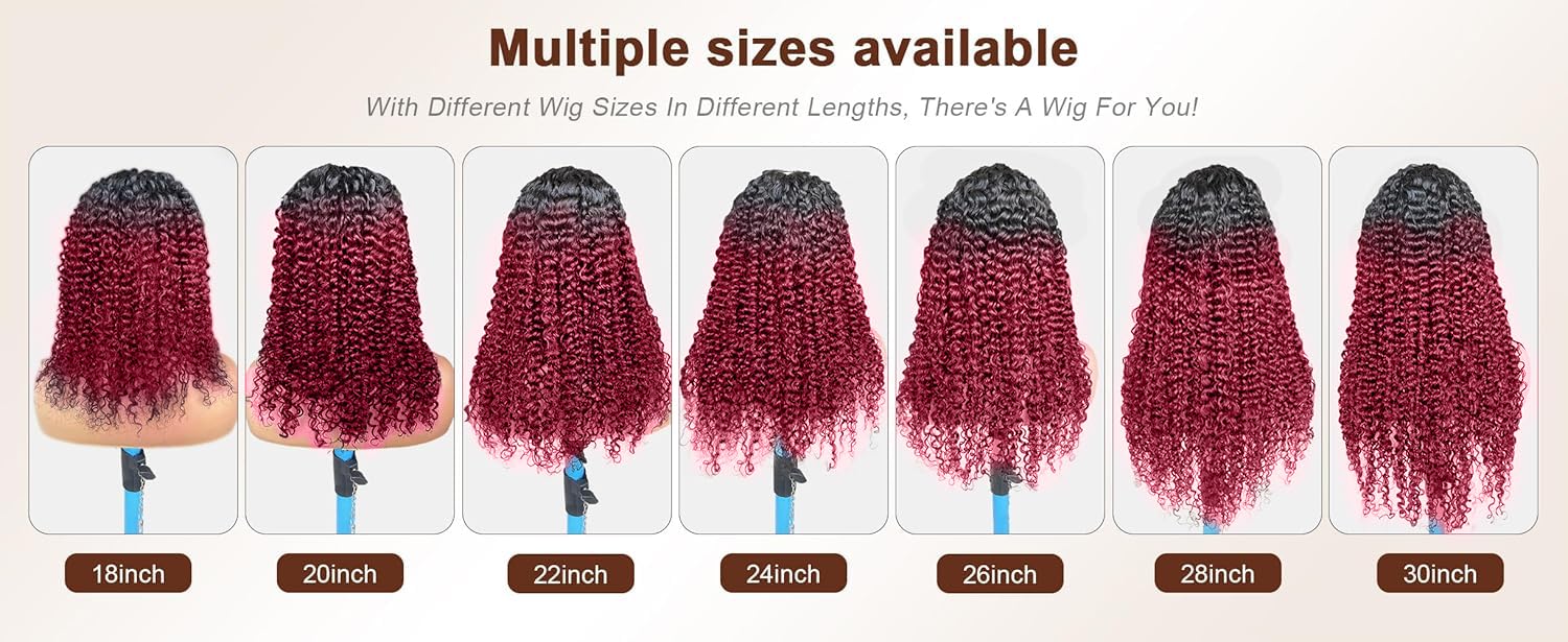 Black Root Burgundy Curly V Part Wigs - Human Hair Upgrade U Part Wigs - 18Inch, 1B/99j, 18 Inch - Image 4