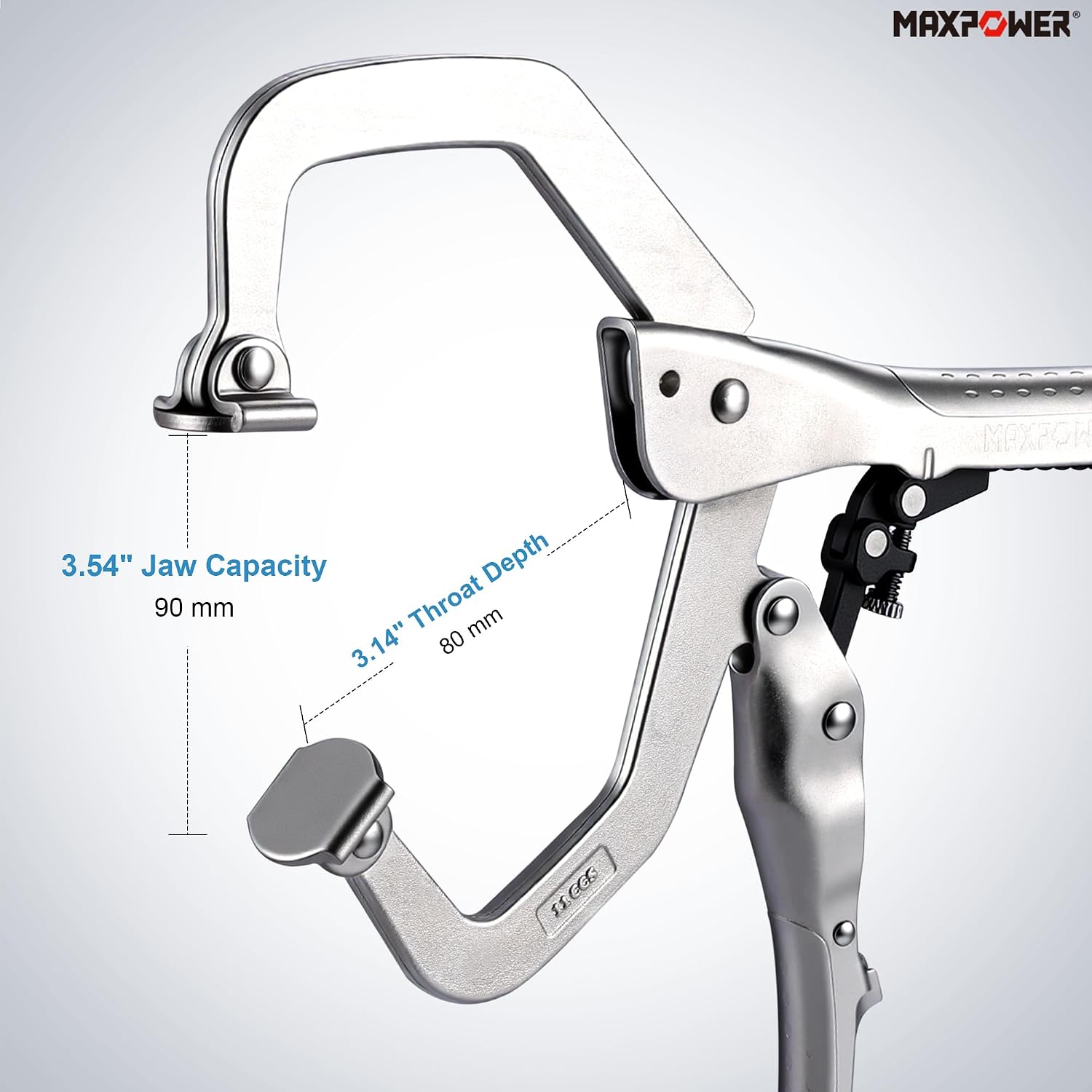 MAXPOWER 12-Inch Self-Adjusting Locking C-Clamp, Swivel Pads, C Clamp Locking Pliers, 3.14" Throat Depth, 3.54" Jaw Capacity, 925 lbs Maximum Clamping Force