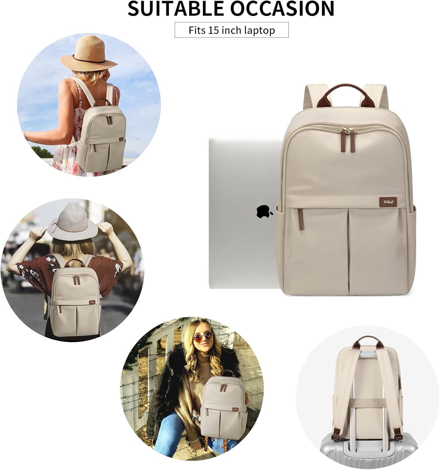 GOLF SUPAGS Laptop Backpack with Separate Laptop Compartment Water Resistant Computer Backpacks Fits 15 Inch Notebook Travel Work Bags for Women (Apricot) - Image 6