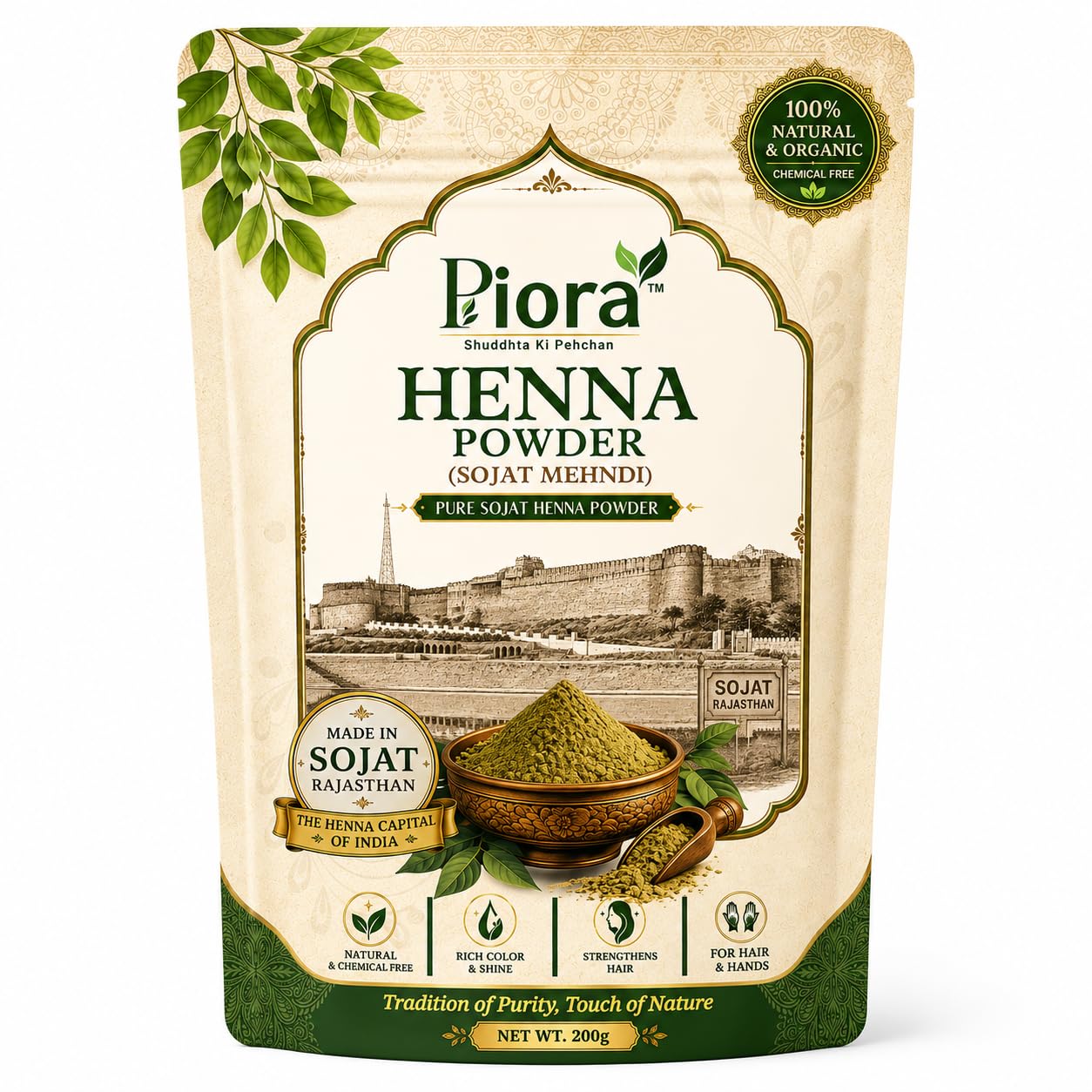 Piora Sojat Henna Powder for Hair & Hands, 100% Natural & Chemical-Free Mehndi, 5 Times Filtered, Rich Color, 200g-picture-13