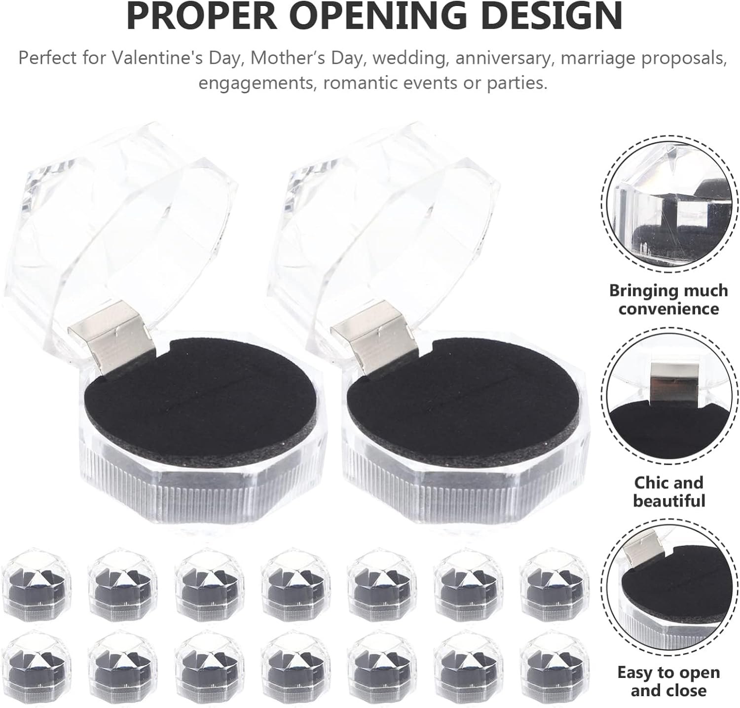 9Pcs Clear Ring Cases Proposal Ring Boxes Earrings Holders Jewelry Storage Containers Black Wedding Decor Jewelry Holder Stand，Wedding Decor Jewelry Holder Stand Crystal Ring Box Holder image 4