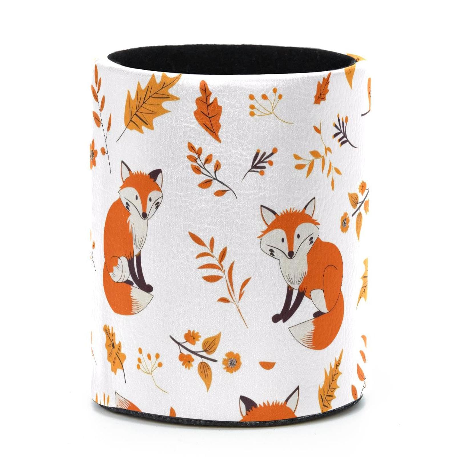 VAPOKF Round Pencil Holders for Desk, Cartoon Foxes Pen Holders Pen Pot Makeup Brushes Storage Desktop Stationery Supplies Organiser for Home Office