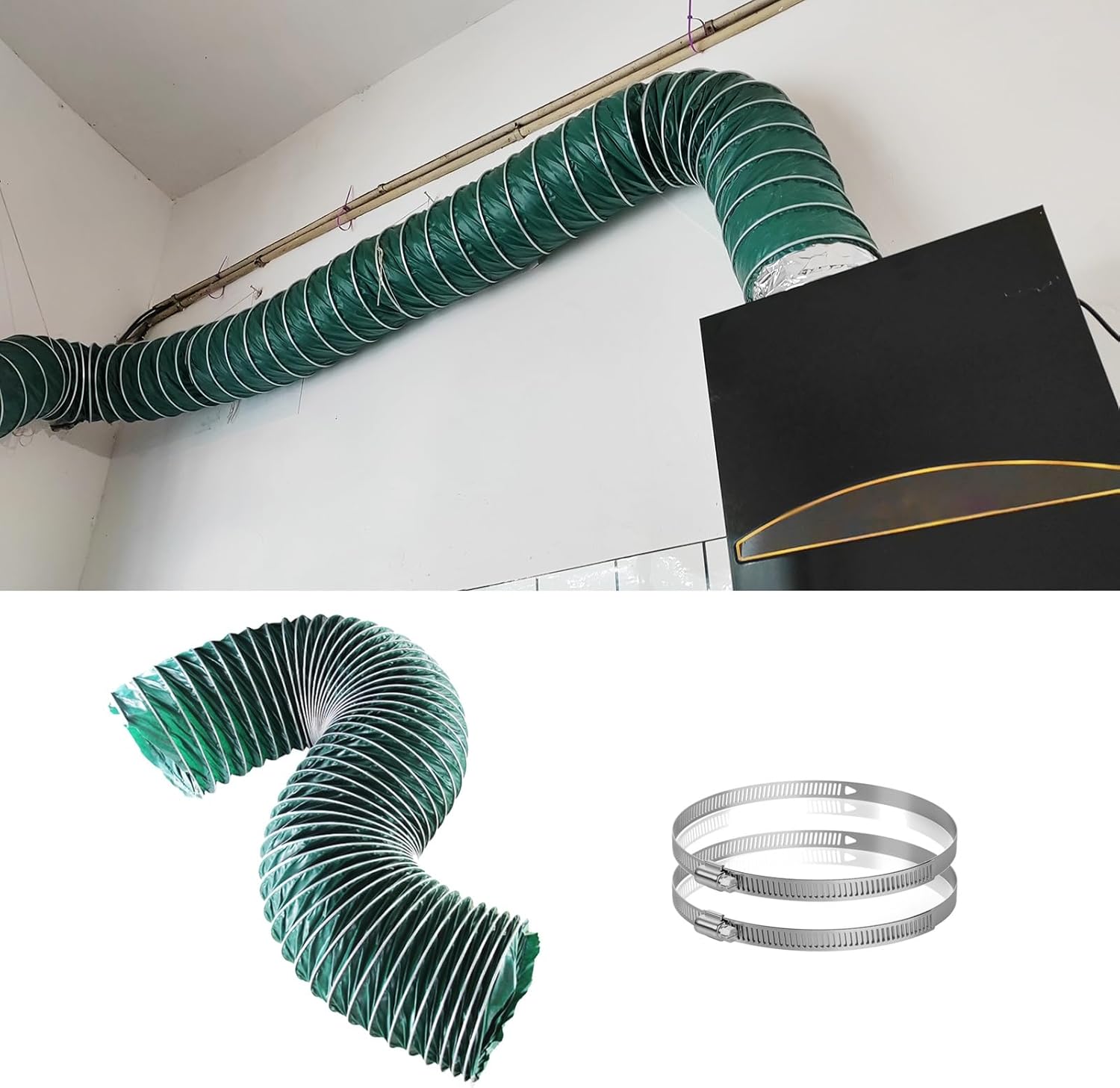 CMYUN Tight Space Kitchen Dryer Hose Vent Kit - High Temperature Resistance Flexible Ducting with 2 Clamps, Hot Air Hose for Microwave HVAC, 6.5/13/19/32ft(300mm(11 3/4"),Length4.0m(13ft))