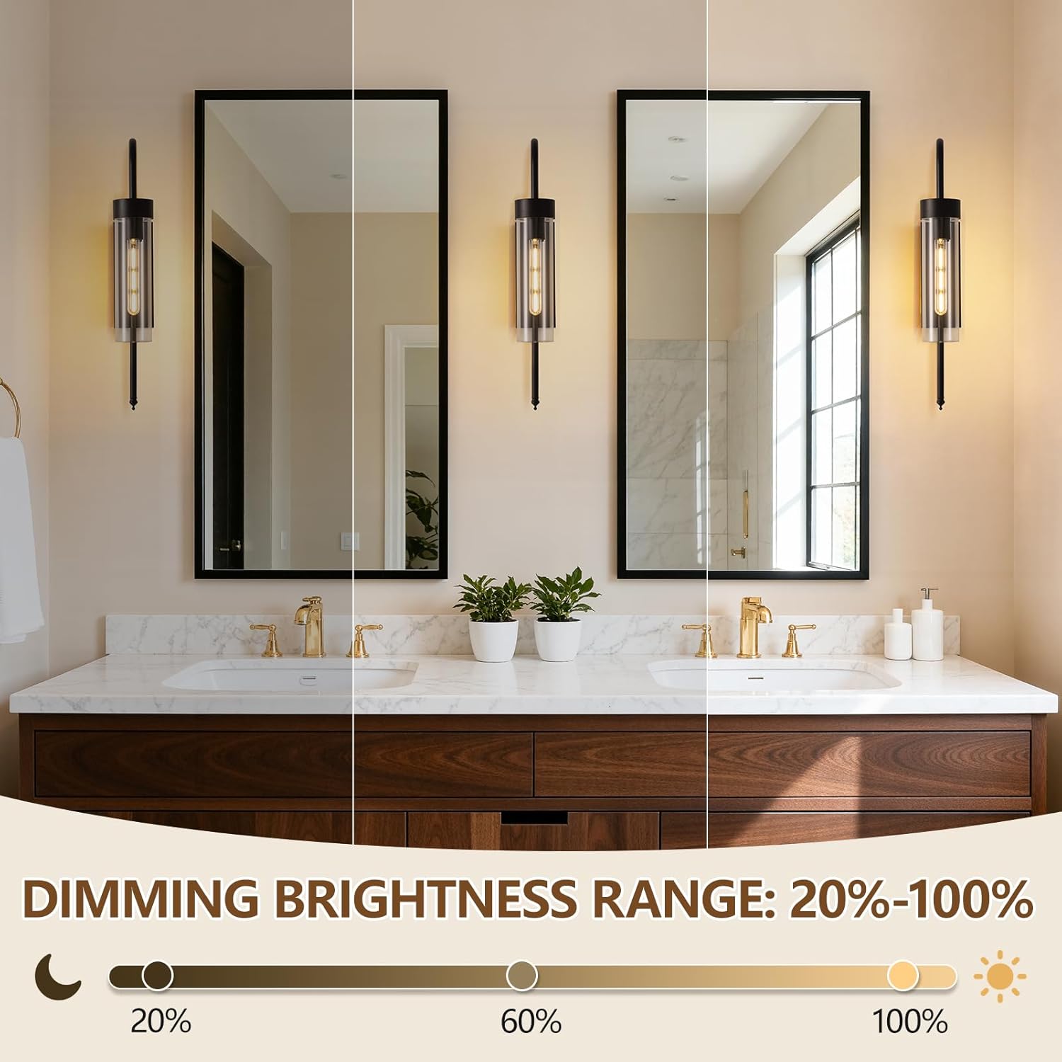 Battery Operated Wall Sconces Set of 2, 19" Dimmable Timer Remote Black Rechargeable Wireless Modern Wall Lights with Clear Glass, Wall Decor Fixtures for Bathroom Living Room Bedroom Hallway