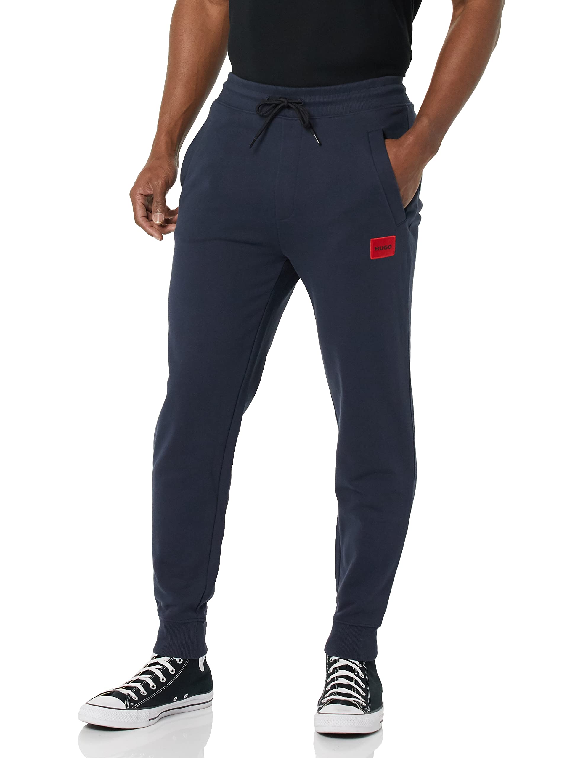 HUGO Men's Regular Fit Square Logo Jersey Drawstring Joggers Sweatpants, Skycaptain Navy, X-Large