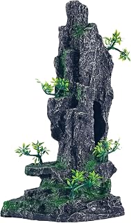 SiissaPeksid Large Mountain View Fish Tank Ornament with Tree House Cave - Safe Resin Aquarium Decor