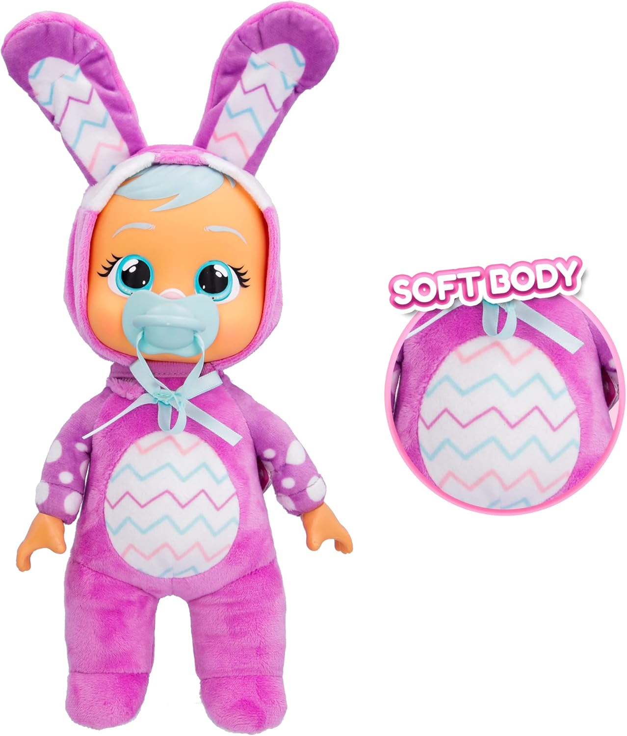 Cry Babies Tiny Cuddles Bunnies Lily - 9 inch Baby Doll, Cries Real Tears, Pink Bunny Themed Pajamas