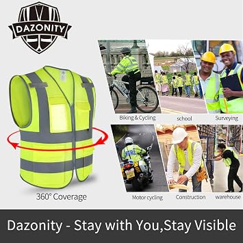 Dazonity High Visibility Safety Vest with Multi Pockets and Zipper, 20pcs,XL, Fit for Men & Women, Work, Construction,Cycling, Runnning, Surveyor, Volunteer