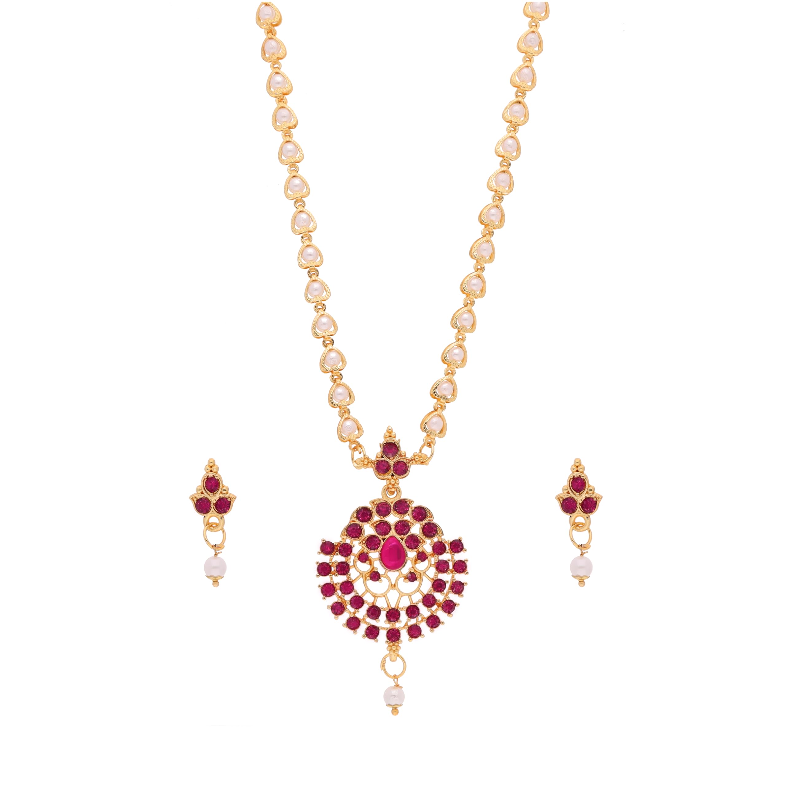 Brado Jewellery Gold Plated Classic AD Stone Studded Traditional Stylish Fancy Pearl Chain Necklace Jewelry Set for Women and Girls (B0CPJFNBR1) Amazon Price History, Amazon Price Tracker
