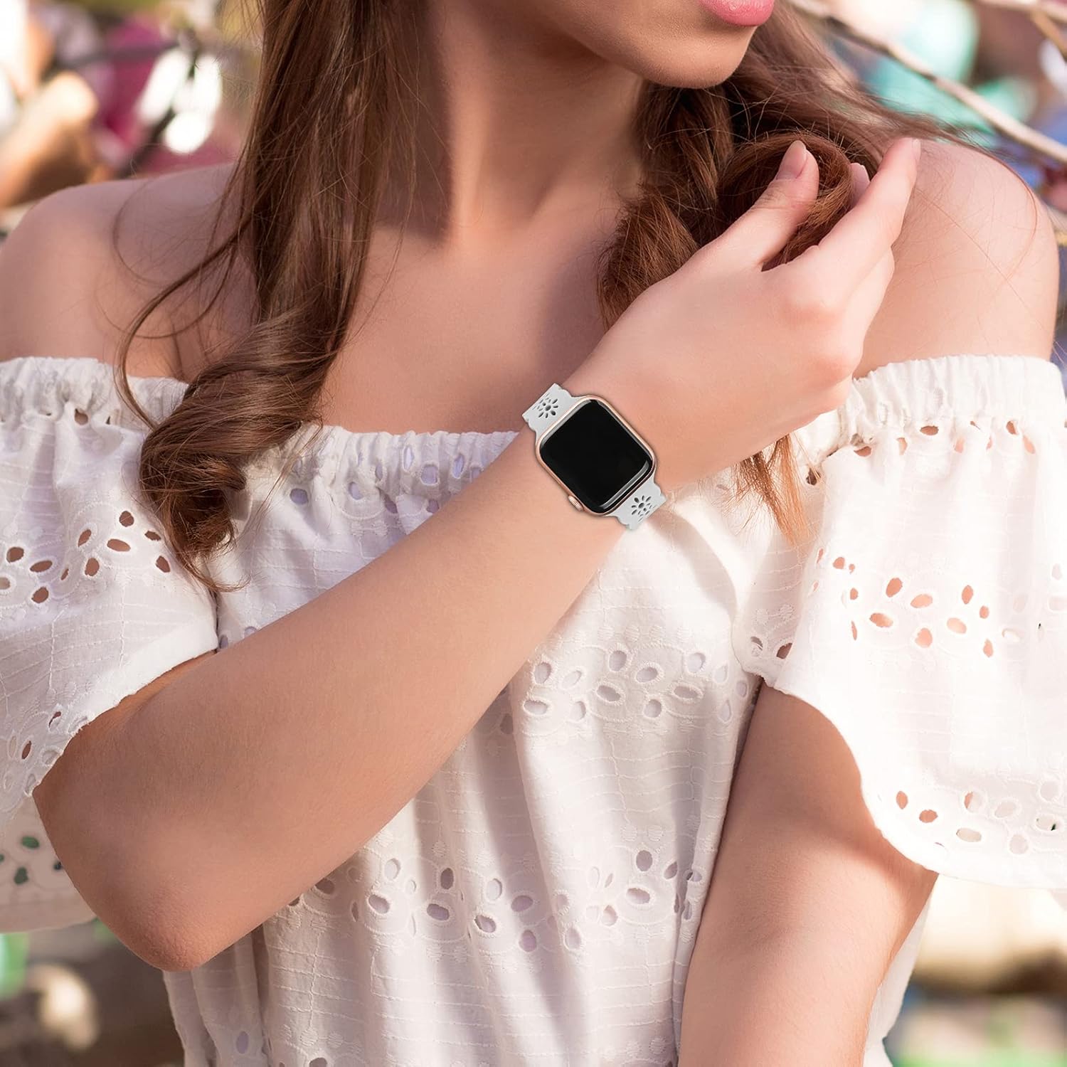 [3Pack]Bandiction Slim Lace Band Compatible With Apple Watch Bands 38mm 40mm 42mm 44mm for Women and Men, Silicone Wristbands Strap Replacement for iWatch Series6/5/4/3/2/1/SE : Cell Phones & Accessories