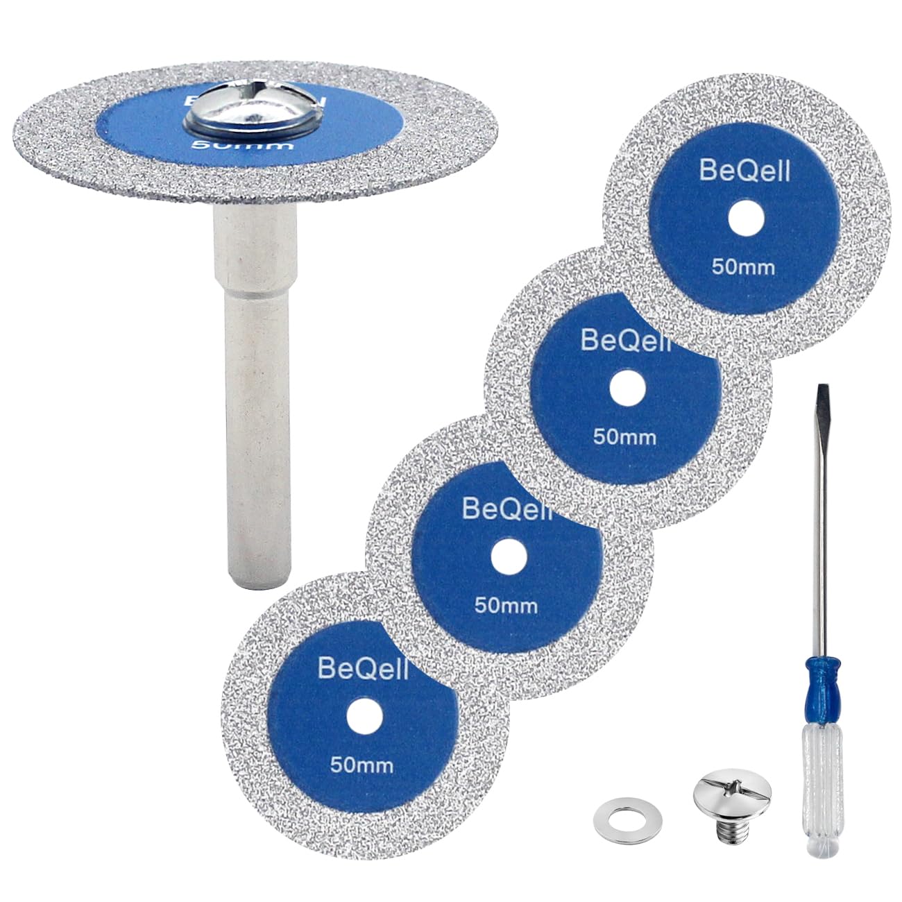 Diamond Mini Glass Saw Blade,BeQell 5pcs 2" Glass Cutting Disc Wheel Mini Carving Disc with Round Shank for Glass Jade Crystal Wine Bottle Ceramic Tile (50mm)