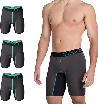 STEP ONE Boxer Brief Sport. Longer Length Mens Boxers Shorts with 3D Pouch, Anti Chafing Underwear Mens, Breathable Bamboo, All-Day Comfort for Sports & Fitness