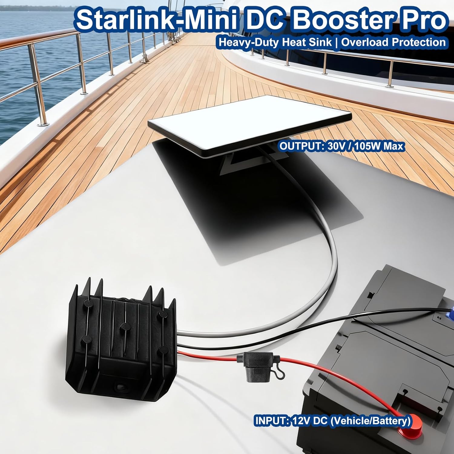 Starlink Mini 12V Adapter, DC 12V Power Cord for Starlink Mini Power Supply 12V/24V(9-28V) Step Up to 30V 3.5A Conversion Kit with 40IN DC Male Plug for Truck RV No Worry About Voltage Drop or Rise