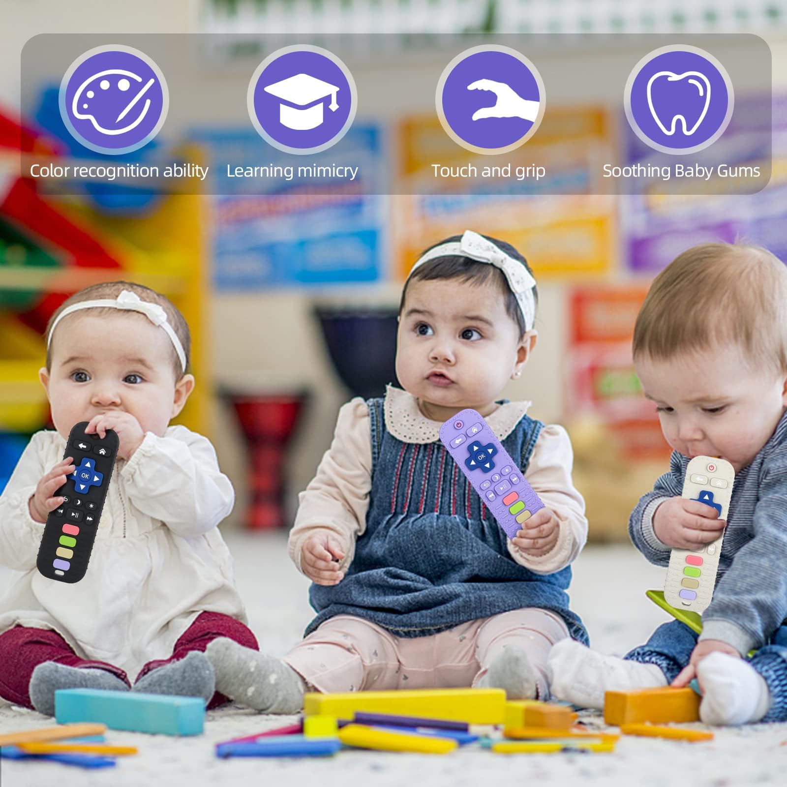 WUJUN Baby Teether Toy Chew Toy for Babies 3-24 Months TV Remote Control Shape Teething Relief Baby Toys for Infants (Purple) - Image 4