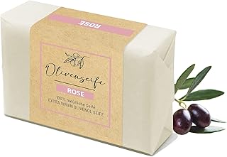 Reine Olivenölseife mit Mandelöl Rose – Feste Duschseife für Männer und Frauen – Seife für Haare, Körper und Bart