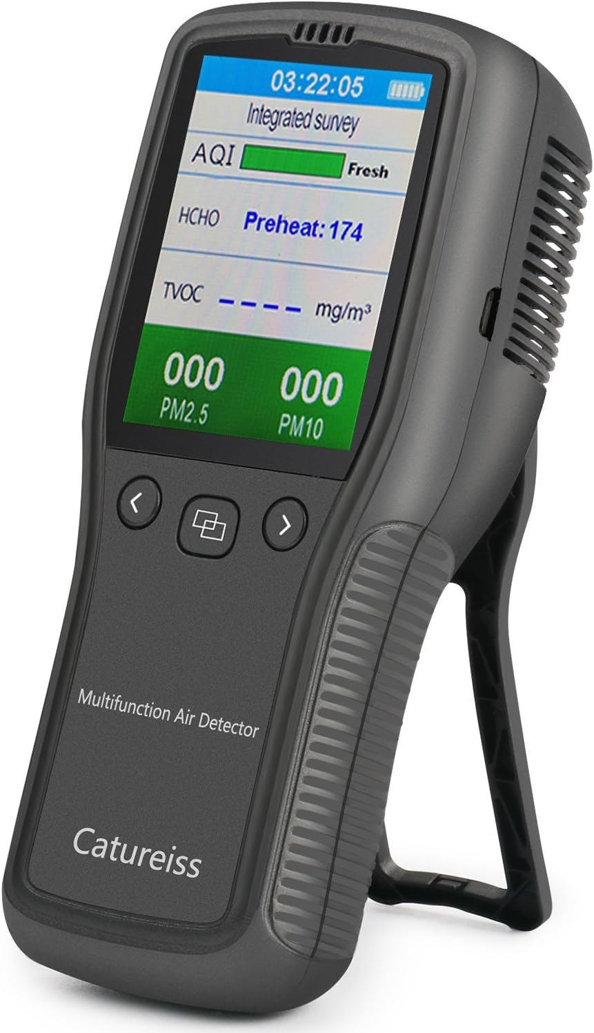 Air Quality Tester, Detector,Indoor Formaldehyde (HCHO) /PM2.5/PM10/TVOC Multifunctional Monitor,Handheld Vehicle Air Quality Tester by FUELUS (Black)