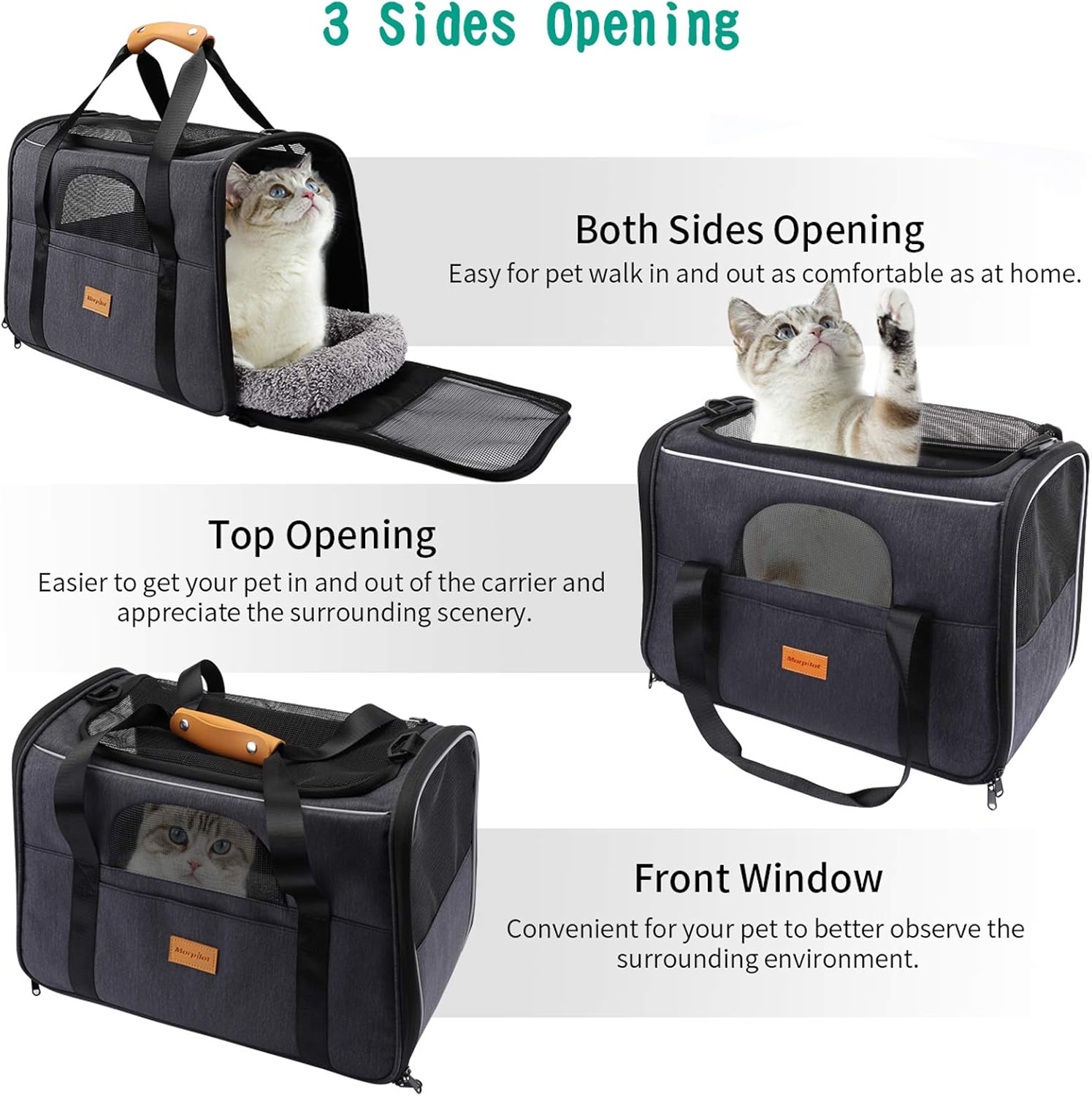 Cat Carrier Dog Carrier, Pet Travel Carrier Airline Approved for Small Dogs Puppies Cats of 15lbs, Portable Pet Transport Bag with Adjustable Shoulder Strap + Removable Soft Cushion + Foldable Bowl : Pet Supplies