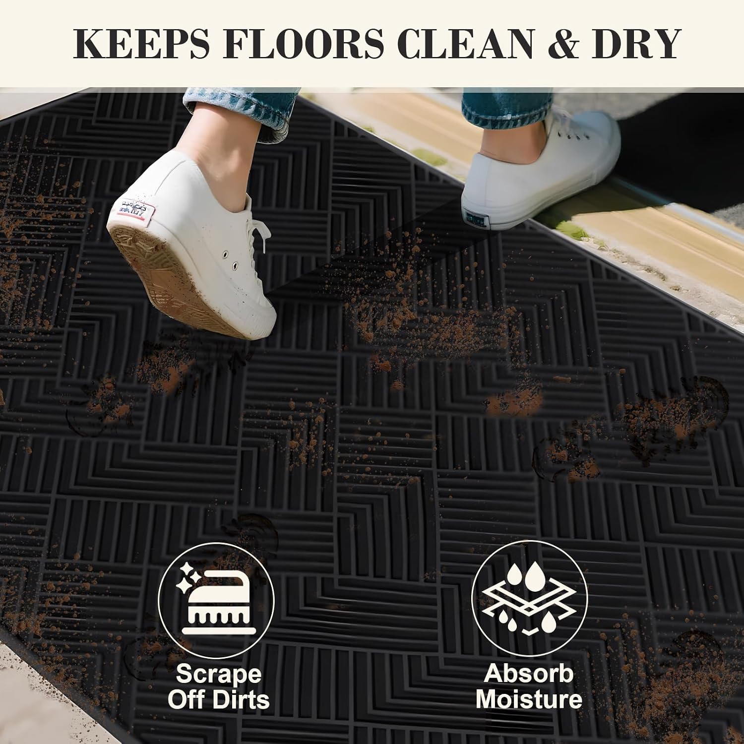 Door Mat 16" x 24" Heavy Duty Rubber Backed, Ultra Absorbent Dirt Trapping Entry Rug, Non-Slip Low Profile Indoor Outdoor Front Door Mat, Floor Mat for Home Entryway, Brown