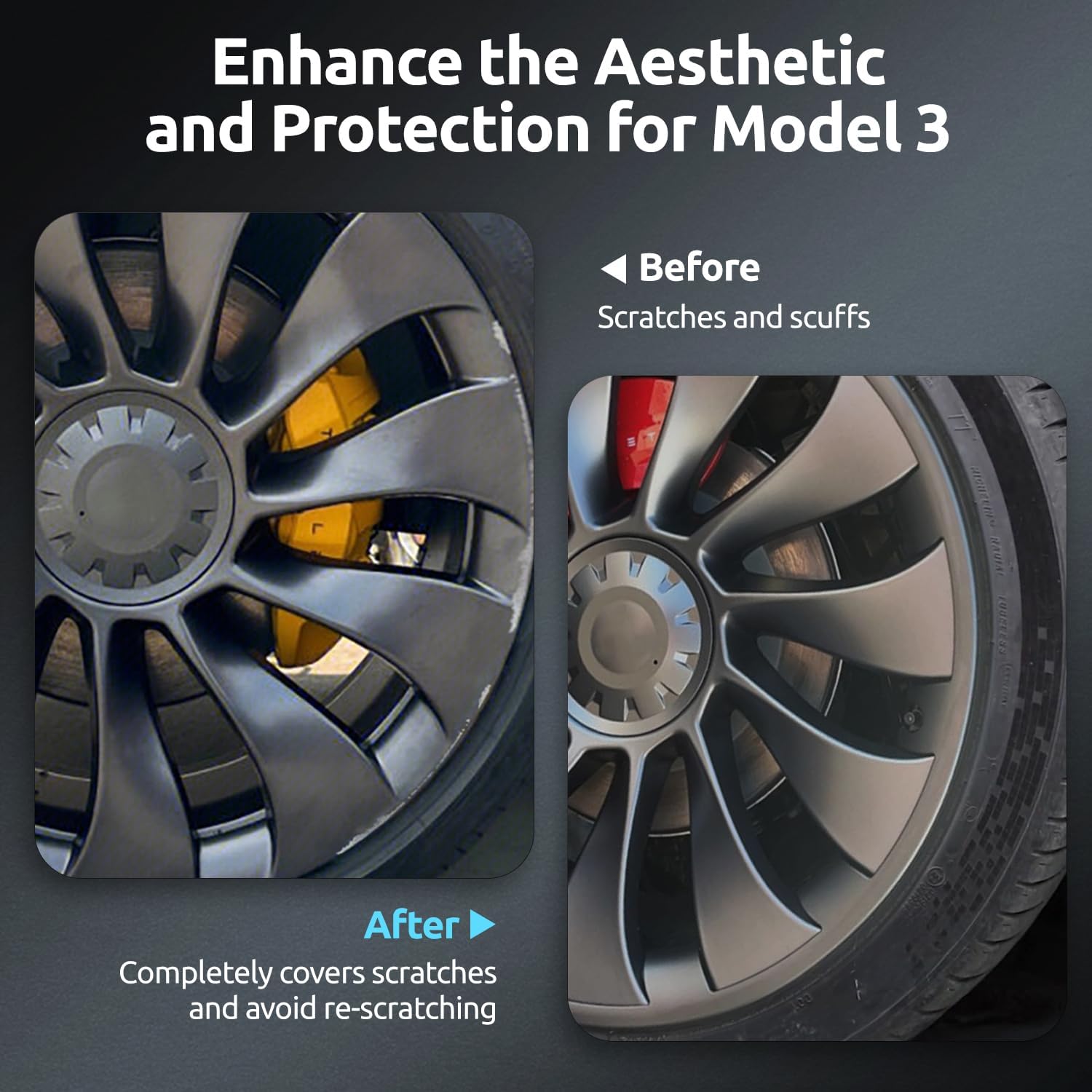 Rim Protector for Tesla 2017-2023 Model 3 Performance 20 Inch Überturbine Wheels All-in-one Car Tire Trim Rings Rim Case Hubcaps Wheel Cover Model 3 Performance Accessories Gunpowder 2017-2023 Model 3 Performance 20in