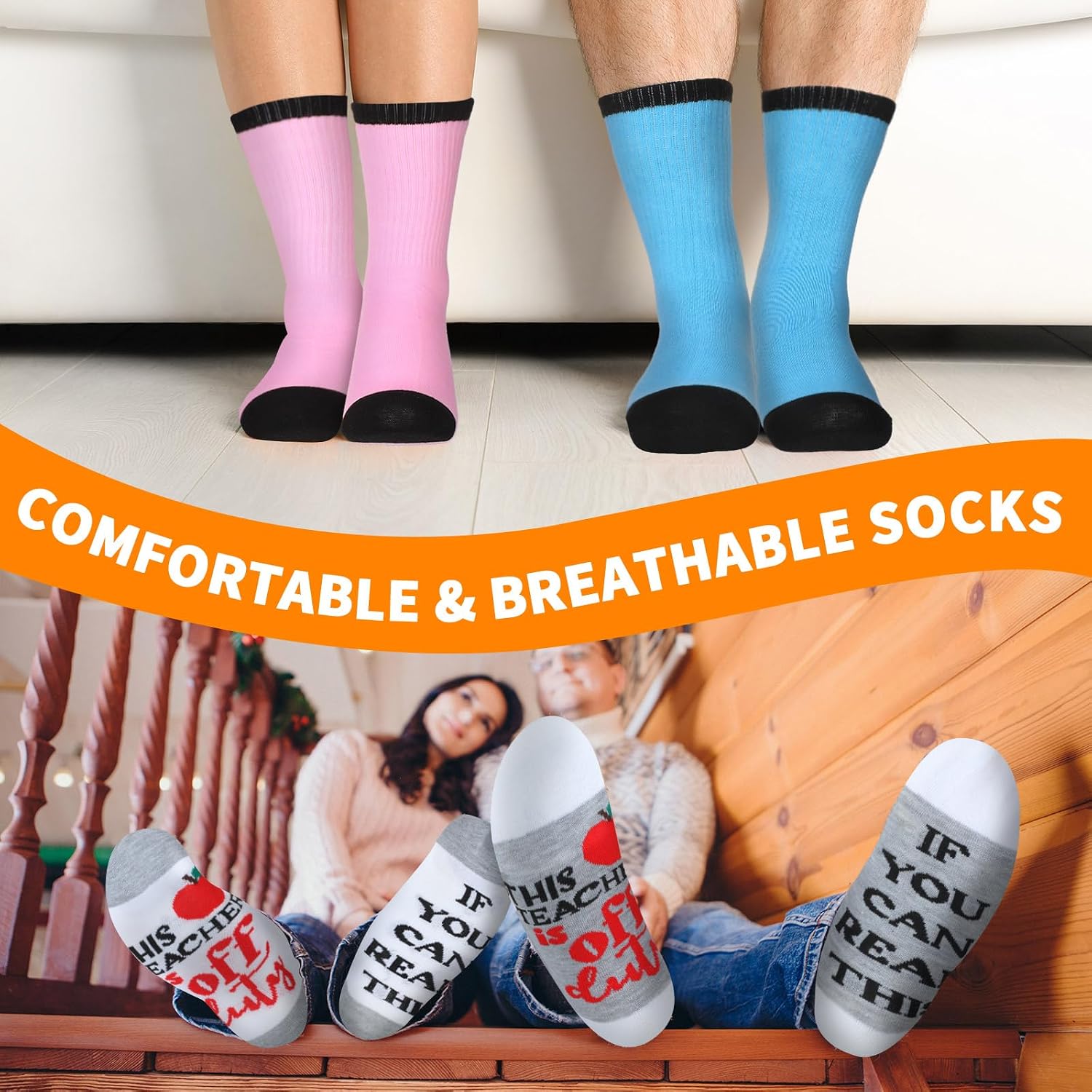 Jeyiour 24 Pair Teacher Socks for Women Men Novelty Crew Socks Teacher Appreciation Gifts for Graduation Back to School Party