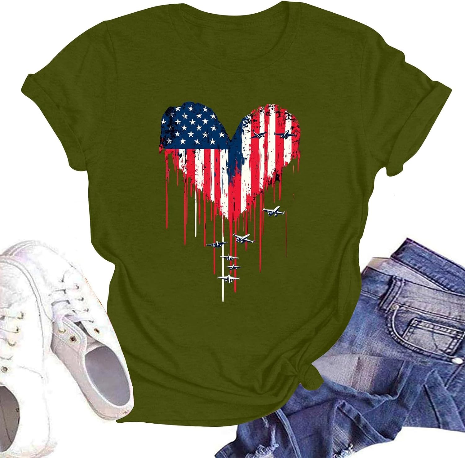 Patriotic Shirts for Women USA Flag Shirt 4Th of July Tshirt Graphic Tees Casual Short Sleeve Tee Tops