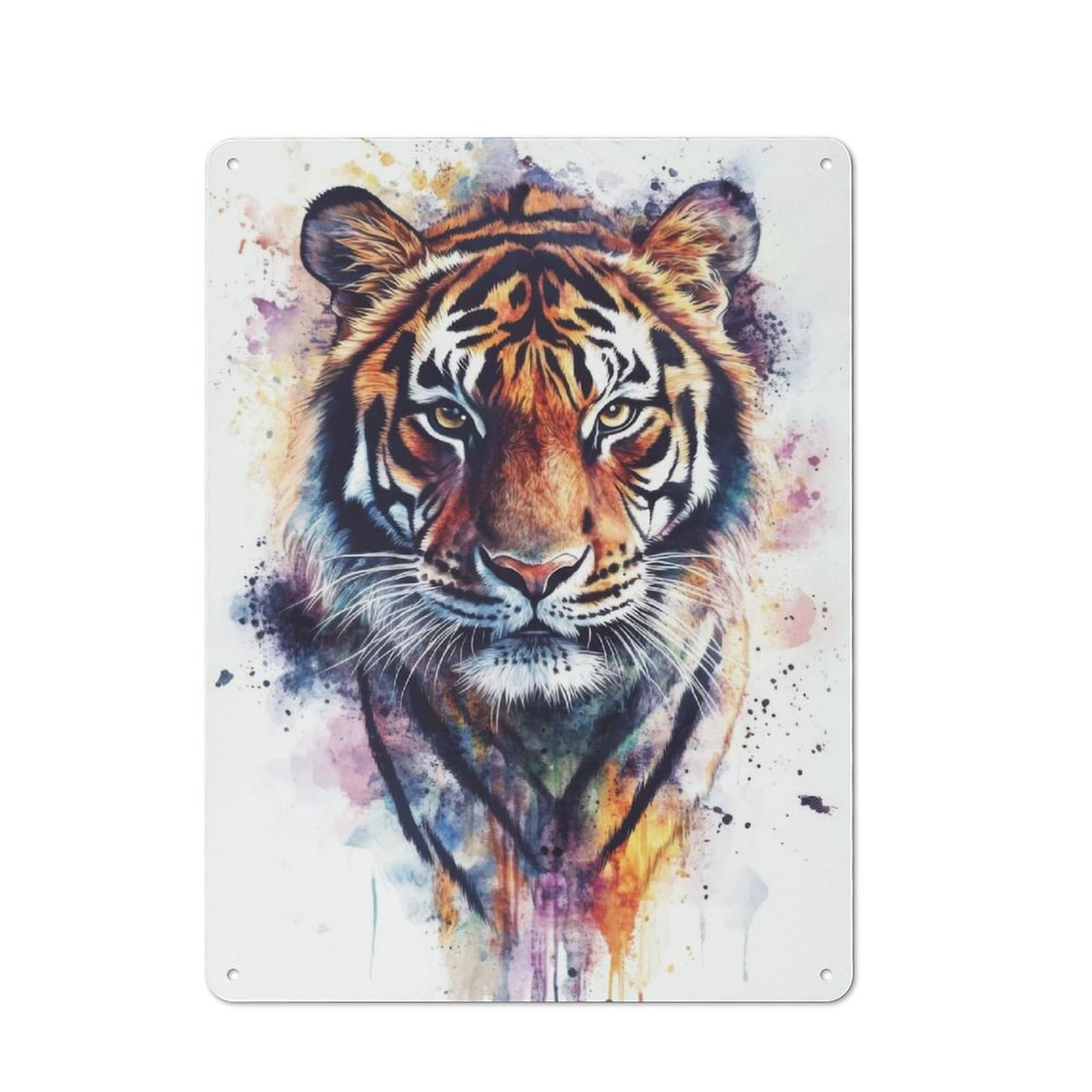 Junmoney Watercolor Tiger Portrait Printed Metal Sign 40X30cm For Living Room Or Hallway, Suited To Hallway Decor Fans