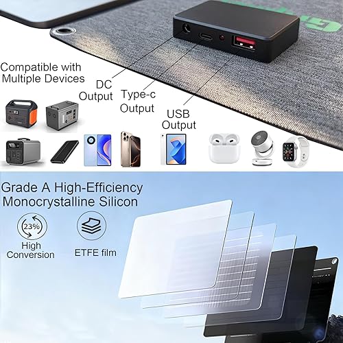 Miniatura 6 de Panel solar portátil, IP65 impermeable 60 W 18 V ETFE panel solar plegable de respaldo de energía, cargador solar esenciales para acampar