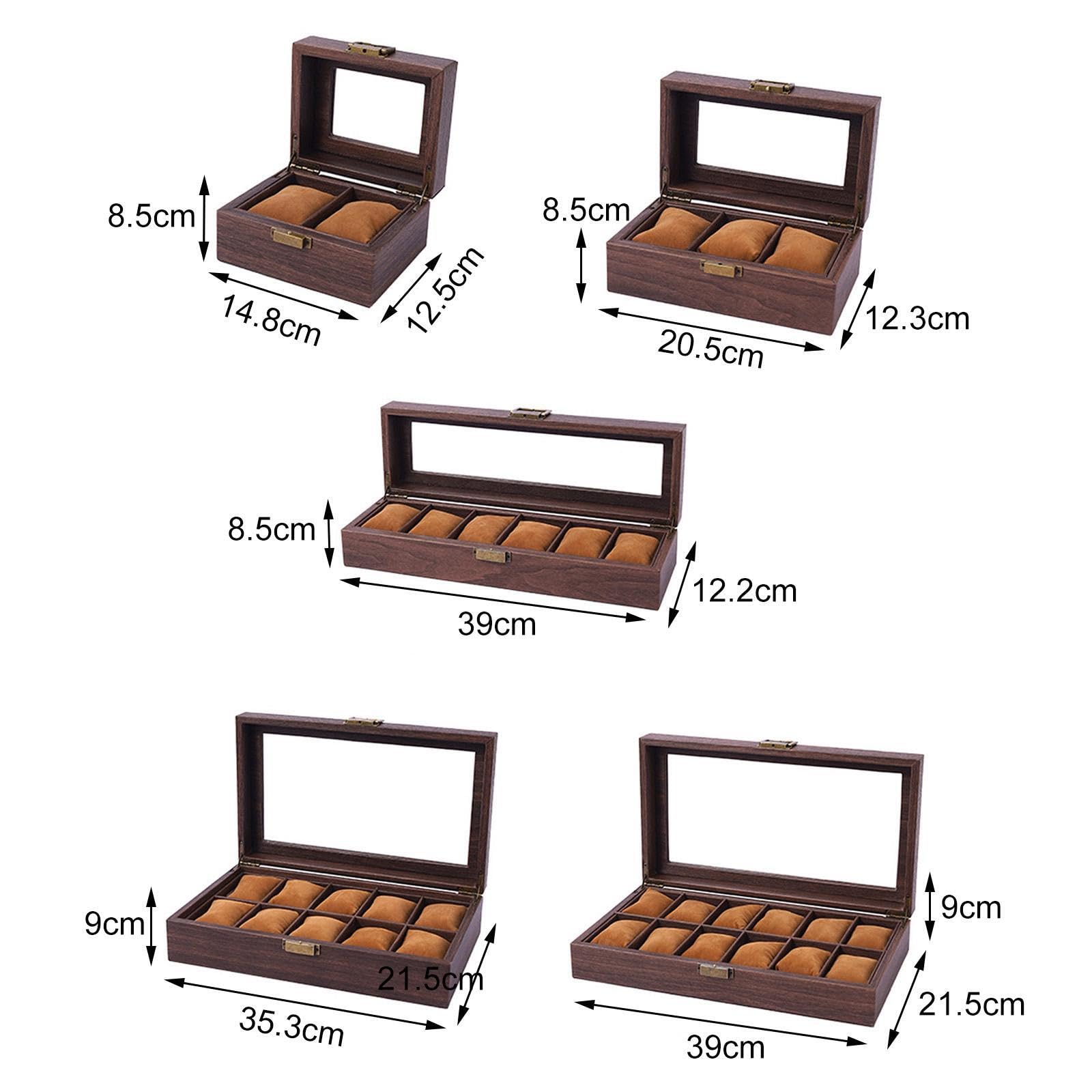 Exquisite Uhrenbox aus Holz mit Glasdeckel, ideal für Reisen und als Reiseetui. Tragbare Uhrenbox aus Holz, abschließbar, für Damen und Herren.