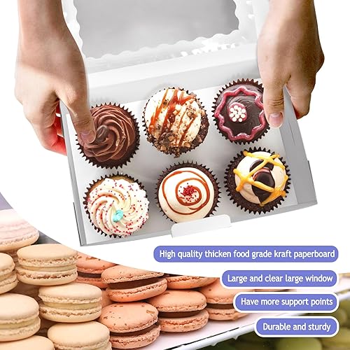 Miniatura 5 de BadenBach Paquete de 36 cajas de papel kraft para panadería con ventana, 8 x 5 x 2 pulgadas, caja de embalaje de galletas de papel blanco, macarrón,