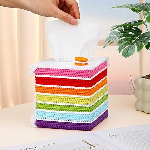 Miniatura 13 de Pnytty Kit de ganchillo para principiantes, kit de iniciación de tejido, soporte de cubierta de caja de pañuelos con tutoriales en video paso a Caja