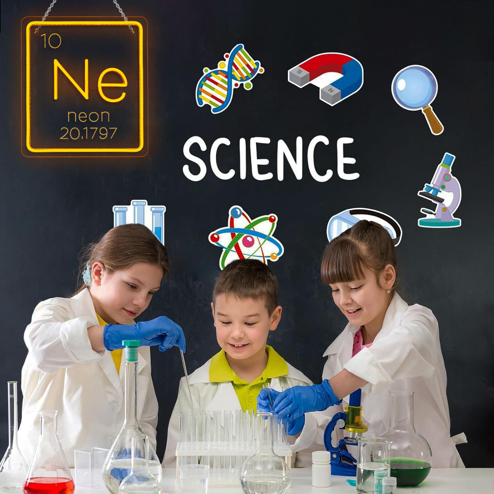 Ne Insegna al neon Classe di chimica Tavola periodica Segni Luminosità Regolabile Studente LED Luci al Neon Illuminano Insegne al neon colorate Adatto per aule Sala studio Biblioteca