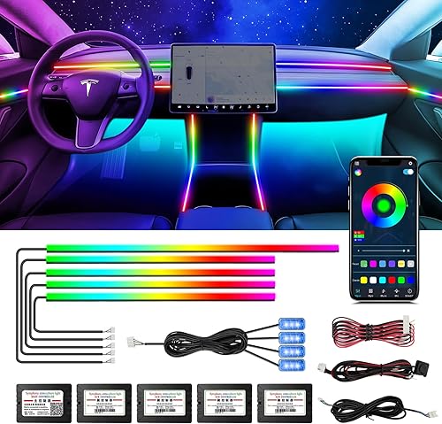 Luces interiores para automóvil Tesla Dreamcolor, WEBUPAR Tesla Accesorios 10 en 1 tira de luces LED para automóvil con control de aplicación y 213