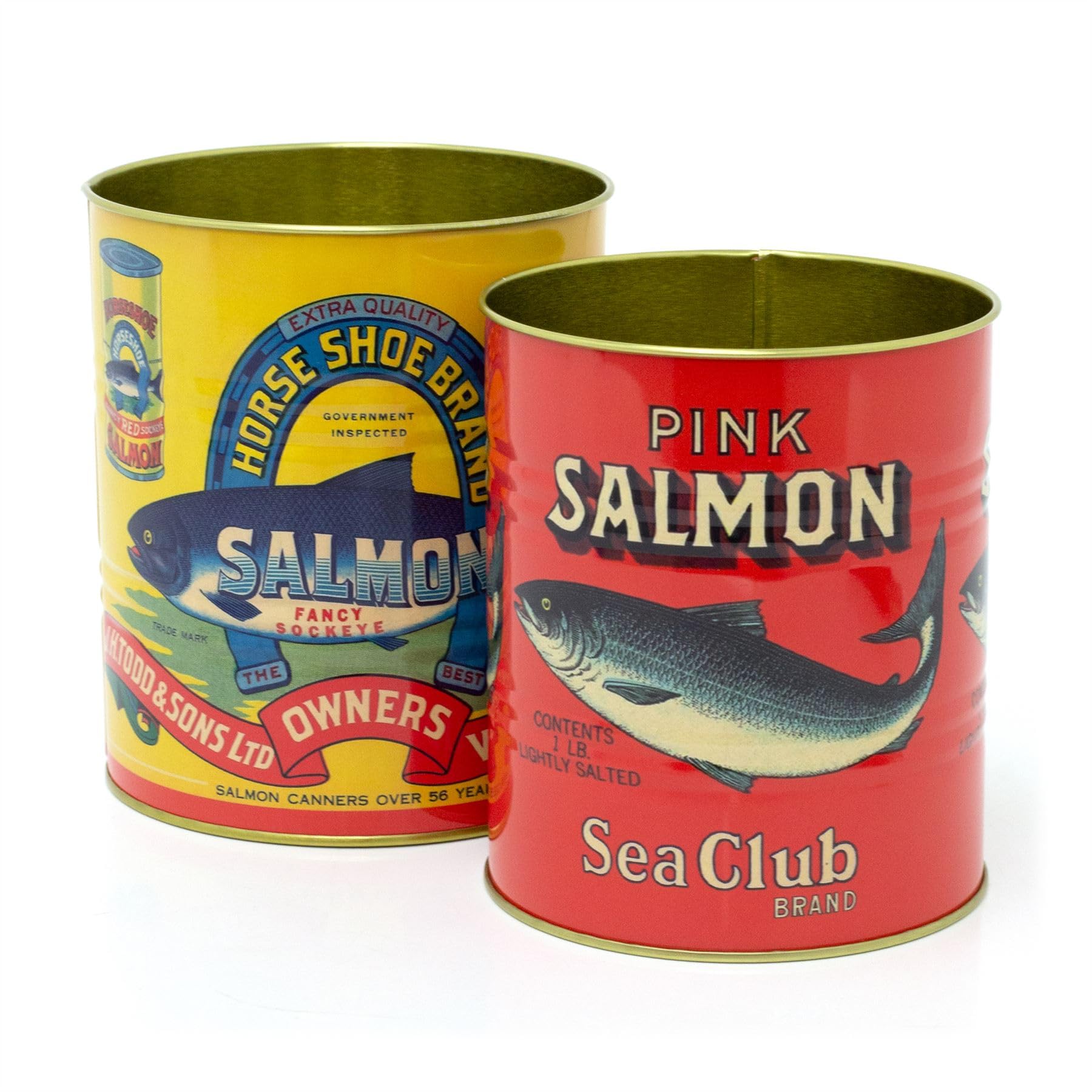 Carousel Home Set Of 2 Retro Style Vintage Salmon Storage Tins | 2 Piece Replica Food Tins Decorative Tinned Fish Cans | Metal Storage Tins