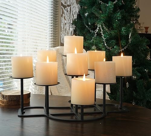 Miniatura 8 de LANLONG Portavelas de chimenea 9 candelabros para velas de pilar soporte de vela negro mesa de hierro decoración de piso de manto decoración de