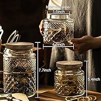 Vista 2 de Tarro de almacenamiento de vidrio con rombos vintage, tarros de vidrio herméticos de 48 onzas líquidas con tapa de bambú, recipientes de cocina