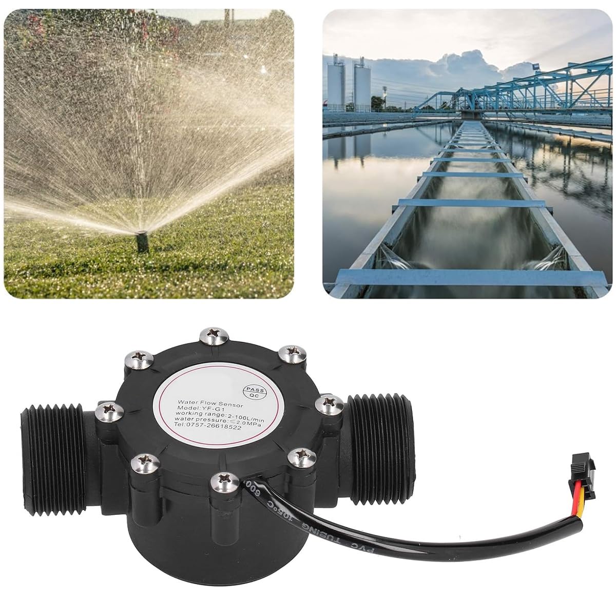 Wasserdurchflusssensor, Flüssigkeitsmessung Hall Meter Flow Meter G 1 Zoll Außengewinde DC3,5-24V 2-100L / Min Für Schwimmbad