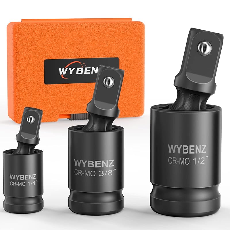 Kit de Adaptadores de Soquete Articulado Universal WYBENZ em Aço CR-MO, 6,35 mm (1/4), 9,53 mm (3/8) e 12,7 mm (1/2), 3 peças