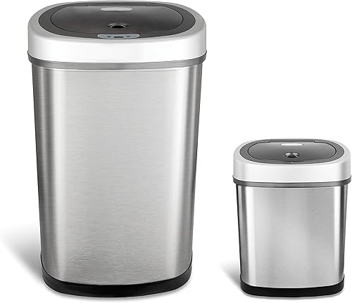 Miniatura 8 de NINESTARS CB-DZT-49-812-18 juego de botes de basura con sensor de movimiento infrarrojo, sin contacto, automáticos, de 13 galones (49 litros) y 3