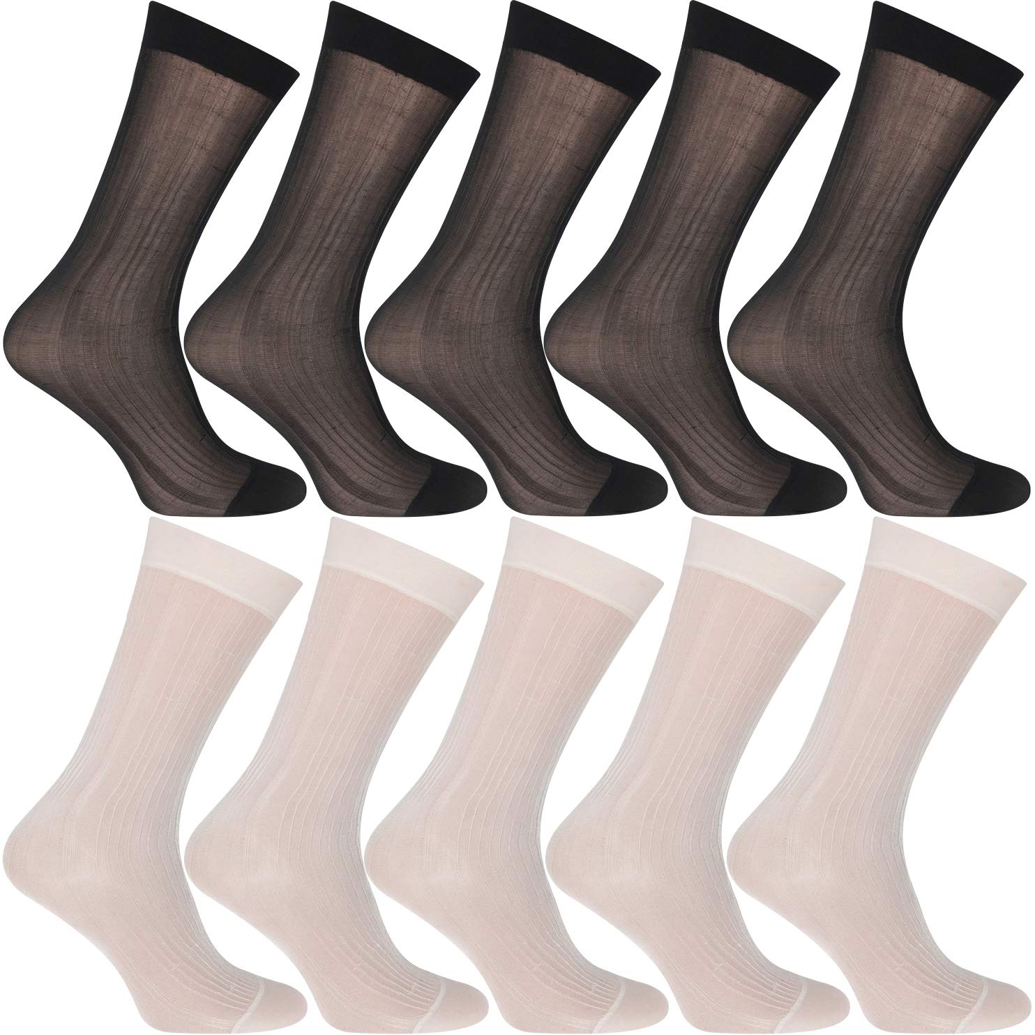 Uaussi 10 Pairs Mens Ultra Thin Dress Socks Silk Sheer Business Socks Soft Nylon Work Trouser Sox Mid Calf
