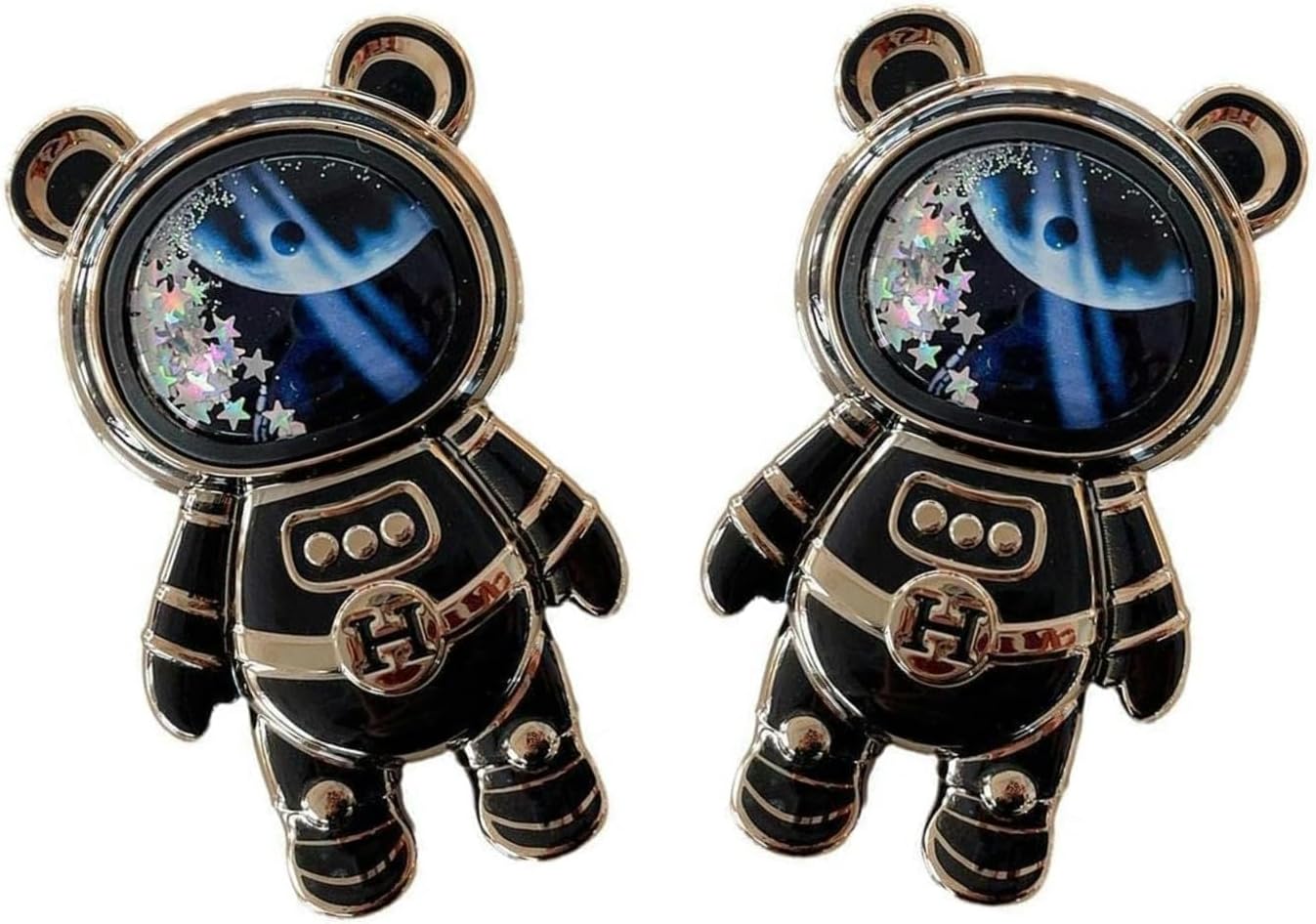 2Pcs Black Cute Phone Stand Holder,Cell Phone Hidden Kickstand, Astronaut Phone Holder, Adjustable Tablet Phone Ring Stand with 3D Moving Star Sequins, Gift for Women Cell Phone Stands Accessories